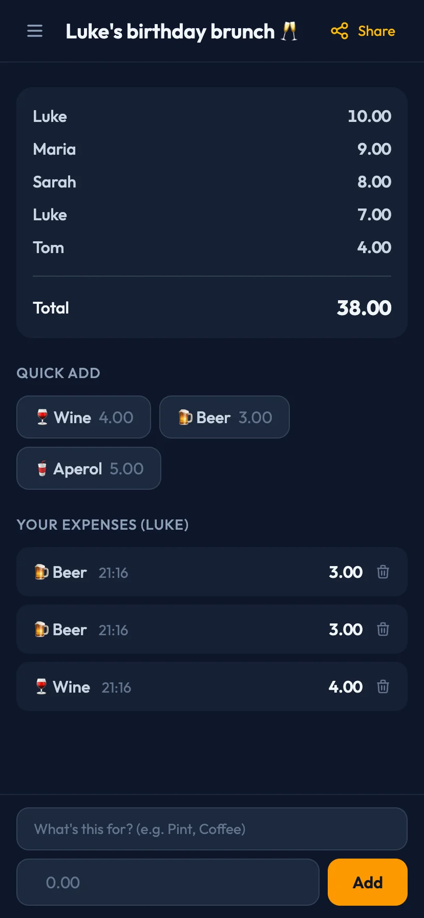 Balance overview showing who owes what